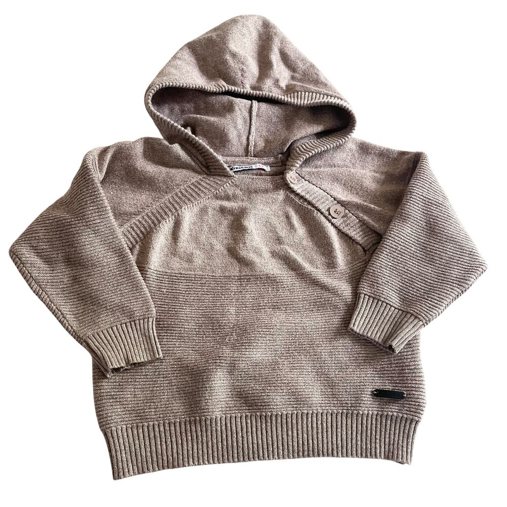 Kidichic Boys Tan Sweater Hoodie Cozy Neutral Everyday Pullover 12M